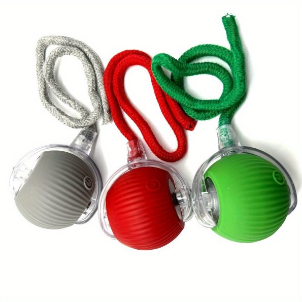 [3pcs Automatic Pet Ball] 3pcs Fully Automatic 360° Rolling Pet Ball Set | Red, Grey, Green with Grinding and Relief Feature, USB Charging LED Light, Durable Plastic Material | Interactive Toy for Kittens and Dogs, Easter and Patriots Day Gift
