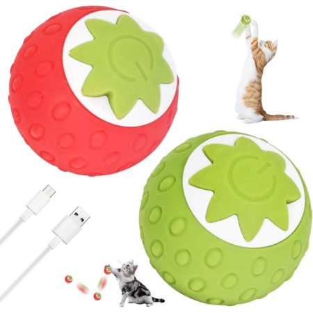 2pcs Electric Moving Cat Toy Balls with LED Motion - Automatic Rolling, Red & Green Hunting Toys, Non-Toxic Rubber Cat Balls for Indoor Cats - Interactive Solo Play, Hunting Instinct stimulation & Boredom Relief - Ideal for Kittens & Adult Cats, Playful P