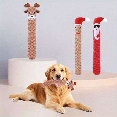 1pc Christmas Interactive Dog Toy - Squeaky Plush Chew Toy with Santa Deer & Gingerbread Man Designs, Durable Polyester Blend, Battery-Free Holiday-Themed Dog Chew for Puppies & Small Breeds, Interactive Play & Dental Health, Festive Pet Playtime, Playful