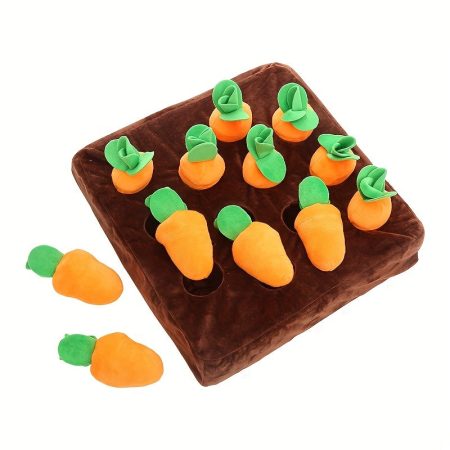 Durable Plush Dog Toy with Squeaker - Carrot Design for Medium Dogs, Chew-Resistant & Dental Health, Interactive Fun for Pets, Soft Faux Fur Base, Green & Brown, Puppy Toys