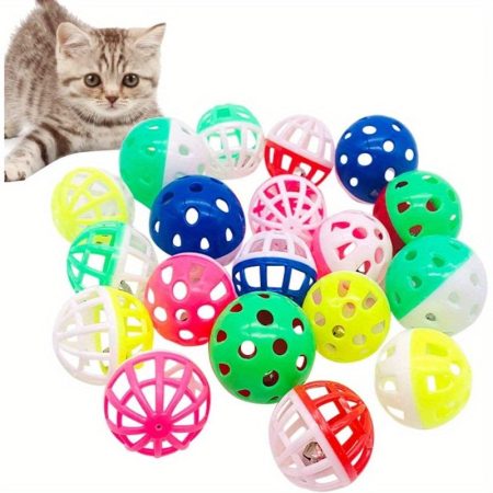 20pcs Colorful Cat Toy Balls with Jingle Bells - 1, 57" & 1, 4" Plastic Kitten Chase Toys for Indoor Training, Non-Rechargeable, All Breed Sizes, Indoor Cat Toy | Playful Design | Durable Plastic, Cat Toys for Indoor Cats
