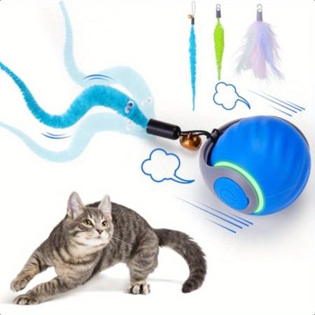 Automatic Moving Cat Toy Ball with 3 Tails - Interactive Robot-like Motion, 2 Speeds (Fast/Slow), Auto-Chase Mode, No Batteries Needed, Safe Plastic Construction - Indoor Exercise Toy for All Cats (Small, Medium, Large) - Mental Stimulation & Hunting Game