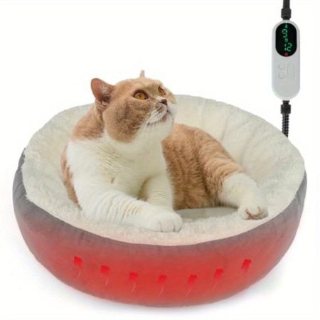 19 Heated Cat Bed Indoor Donut Heated Pet Beds with Temp Adjustable and Timer Calming Kitty Heating Bed Heating Pet Bed for Kittens Elderly Cats NonSlip Grey Cats Nest