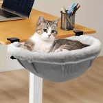 Large Cat Desk Bed Sunken Cat Hammock 19, 5x15 Spacious Nest Secure Bed with Dual Clamps and Steel Frame Supports Up to 50 lbs Reversible and Washable Bed Cover XLarge Faux Rabbit Fur, Cat Furniture Bed, Pet Relaxation Spot, Plush Pet Furniture, Durable P
